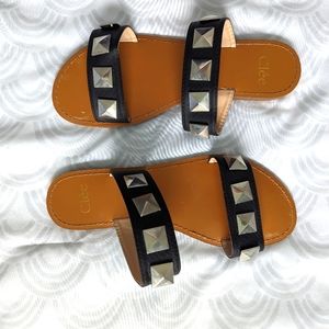 Black and Gold Flat Sandals